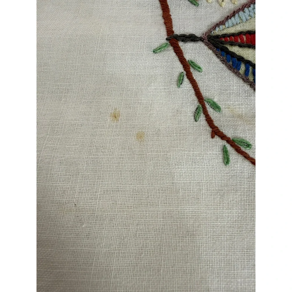 Vintage Embroidered Table Runner Birds Floral Lace Trim‎ Farmhouse Kitchen Decor